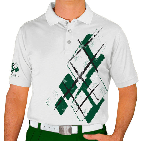 Golf Knickers: Mens Argyle Utopia Golf Shirt - UU: Dark Green/White