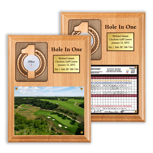 Eureka Golf: Hole In One Ball and Photo/Scorecard Plaque - Vertical with Brass Plate