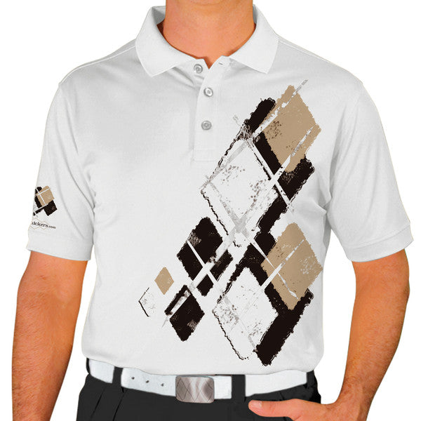 Golf Knickers: Mens Argyle Utopia Golf Shirt - MMMM: Black/Khaki/White