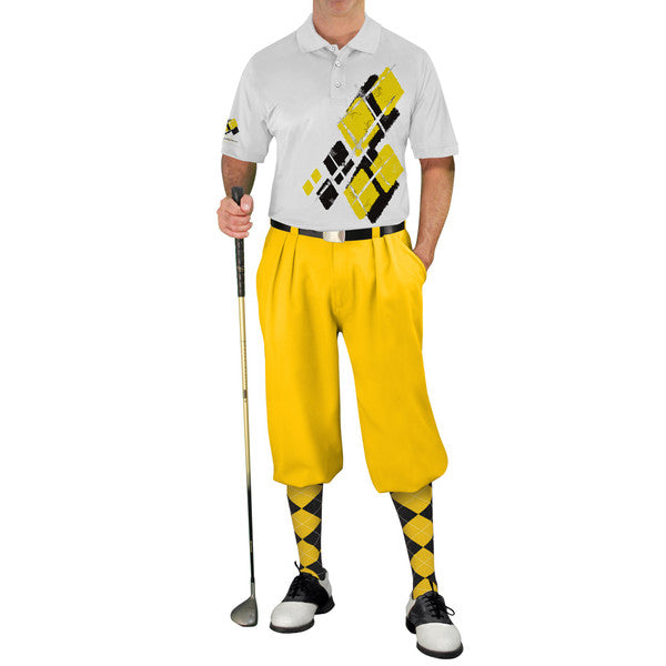 Golf Knickers: Mens Argyle Utopia Golf Shirt - I: Black/Yellow