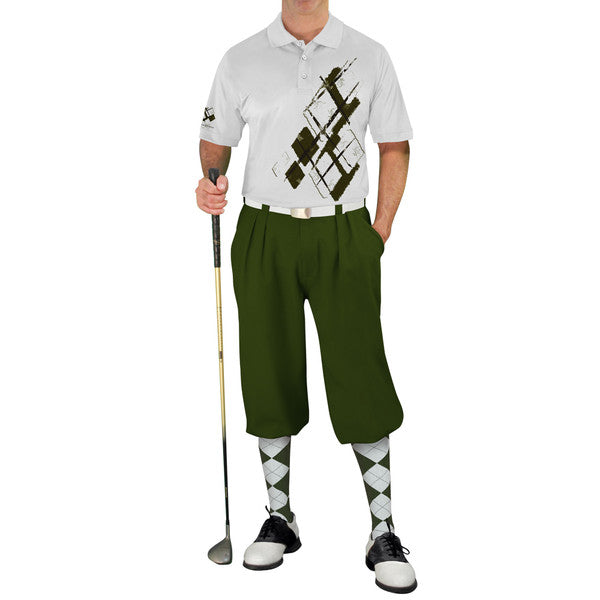 Golf Knickers: Mens Argyle Utopia Golf Shirt -  U: Olive/White