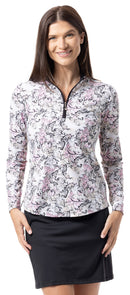 SanSoleil: Ladies Soltek Lux Long Sleeve Print Mock - 900621