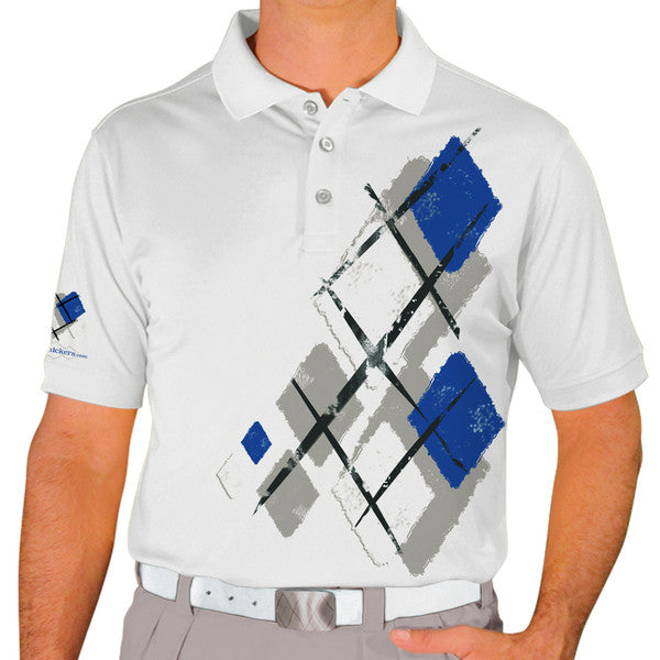 Golf Knickers: Mens Argyle Utopia Golf Shirt - 6G: Taupe/White/Royal