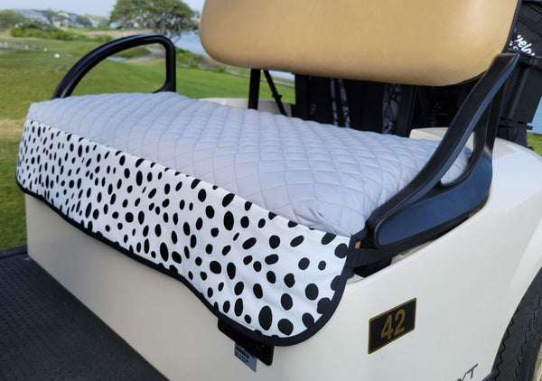 GolfChic: Golf Cart Seat Cover - Silver-Grey Quilted with B&W Dalmatian Print Trim