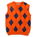 Golf Knickers: Men's Argyle Sweater Vest - Orange and Navy Clothing