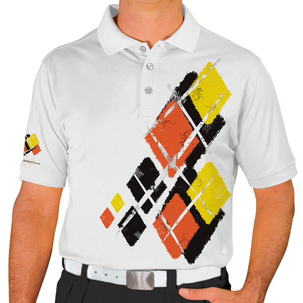 Golf Knickers: Mens Argyle Utopia Golf Shirt - 6B: Black/Orange/Yellow