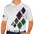 Golf Knickers: Mens Argyle Utopia Golf Shirt - JJJ: White/Dark Green/Navy Clothing