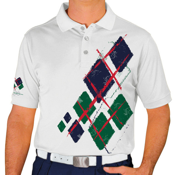 Golf Knickers: Mens Argyle Utopia Golf Shirt - JJJ: White/Dark Green/Navy