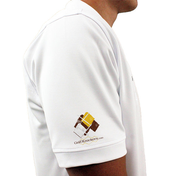 Golf Knickers: Mens Argyle Utopia Golf Shirt - EEEE: Brown/Gold/White