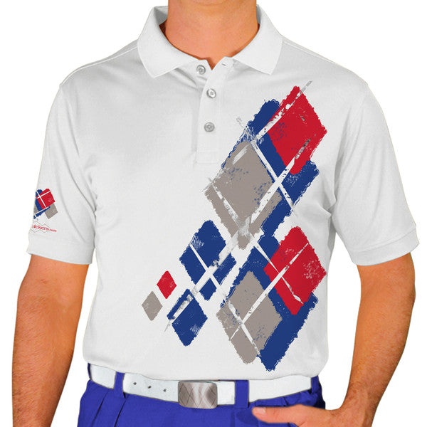 Golf Knickers: Mens Argyle Utopia Golf Shirt - BBBB: Royal/Taupe/Red