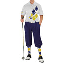 Golf Knickers: Mens Argyle Utopia Golf Shirt - 5O: White/Yellow/Navy Clothing
