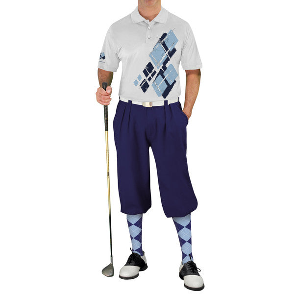 Golf Knickers: Mens Argyle Utopia Golf Shirt - ZZ: Navy/Light Blue