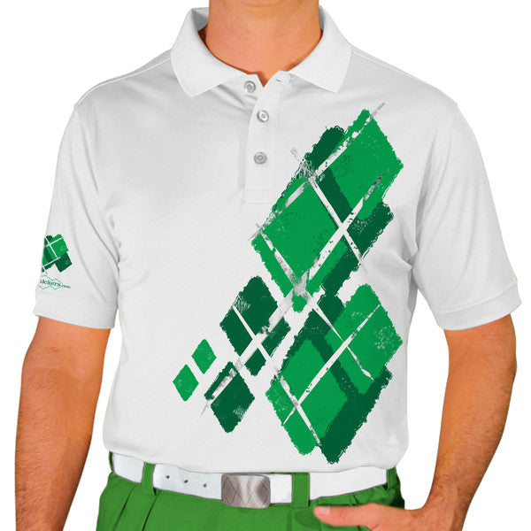 Golf Knickers: Mens Argyle Utopia Golf Shirt - 5Y: Dark Green/Lime