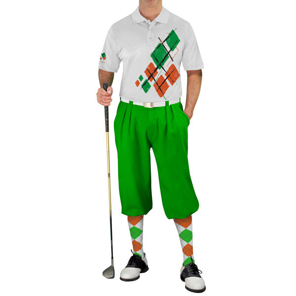 Golf Knickers: Mens Argyle Utopia Golf Shirt - 6Z: White/Orange/Lime