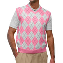 Golf Knickers: Men's Argyle Sweater Vest - Pink/White Clothing