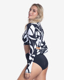 BloqUV x JANTZEN Collab: Women's UPF 50+ Everyday Crop Top (4015J) - Botanical Domino Clothing