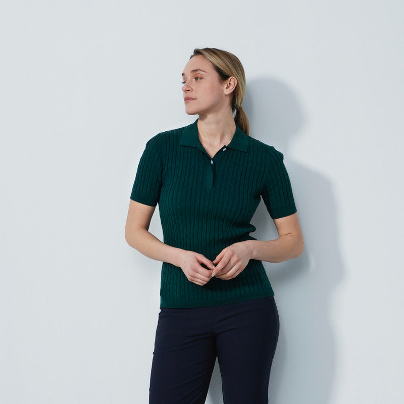 Daily Sports: Women's Madelene Cable Knit Short Sleeve Polo Shirt - Nori Green