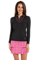 Golftini: Women's Long Sleeve V-Neck Sweater - Black/Hot Pink