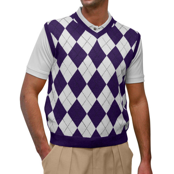Golf Knickers: Men's Argyle Sweater Vest - Purple/White