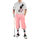 Golf Knickers: Mens Argyle Utopia Golf Shirt - XXXX: White/Pink/Black Clothing