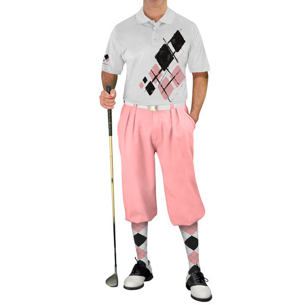 Golf Knickers: Mens Argyle Utopia Golf Shirt - XXXX: White/Pink/Black