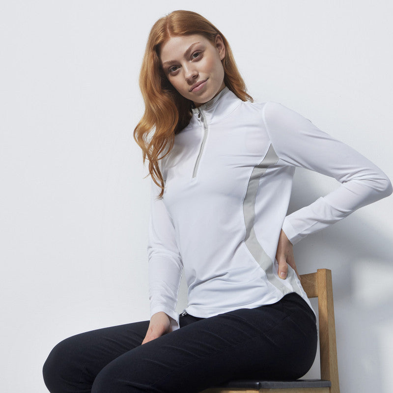 Daily Sports: Women's Vichy Long Sleeve Half Neck Top - White Pebble