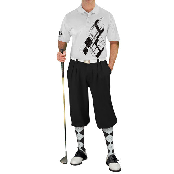 Golf Knickers: Mens Argyle Utopia Golf Shirt - L: Black/White