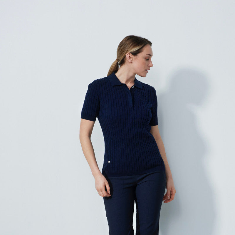 Daily Sports: Women's Madelene Cable Knit Short Sleeve Polo Shirt - Dark Navy