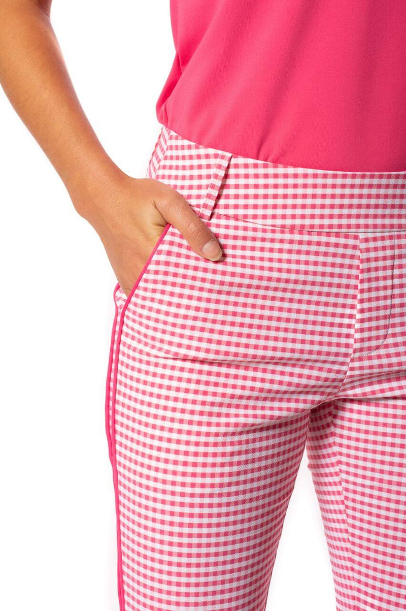 Golftini: Women's Pull-On Stretch Ankle Pant - Hot Pink/White Checkered