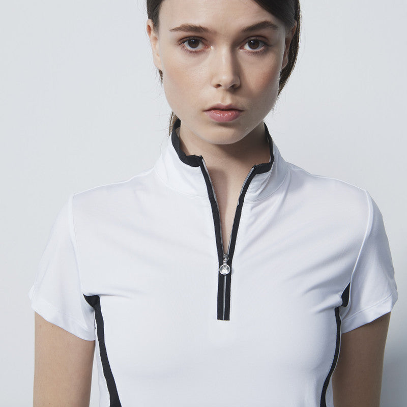 Daily Sports: Women's Vichy Cap Sleeve Polo - White Black