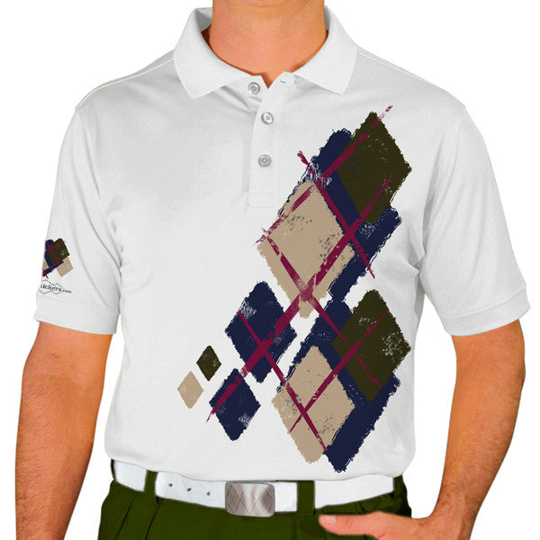 Golf Knickers: Mens Argyle Utopia Golf Shirt - K: Navy/Khaki/Olive