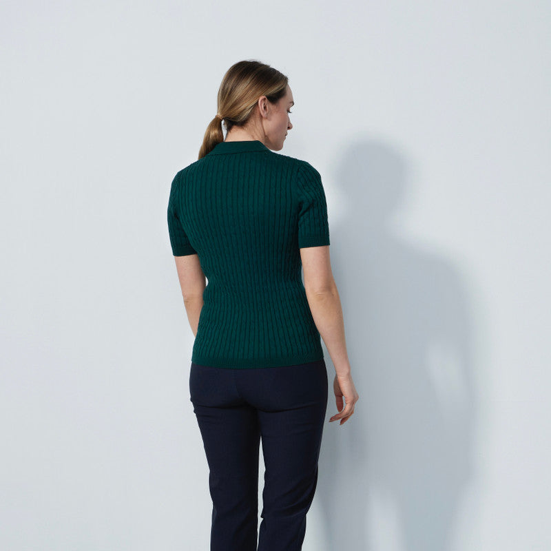 Daily Sports: Women's Madelene Cable Knit Short Sleeve Polo Shirt - Nori Green