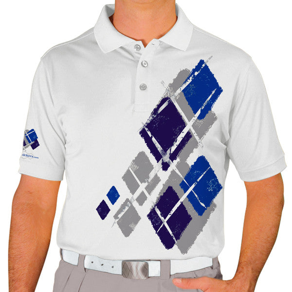 Golf Knickers: Mens Argyle Utopia Golf Shirt - 6E: Taupe/Purple/Royal