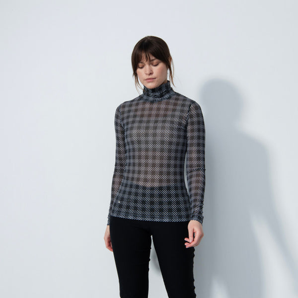 Daily Sports: Women's Barrie Printed Check Mesh Roll Neck Long Sleeve Top