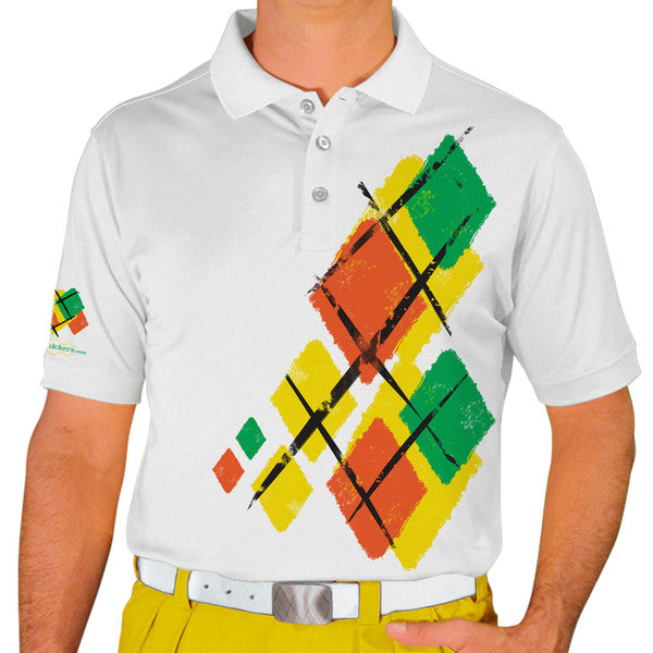 Golf Knickers: Mens Argyle Utopia Golf Shirt -5F: Yellow/Orange/Lime