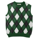 Golf Knickers: Men's Argyle Sweater Vest - Dark Green/Black/White Clothing