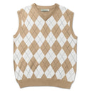 Golf Knickers: Men's Argyle Sweater Vest - Khaki/White Clothing