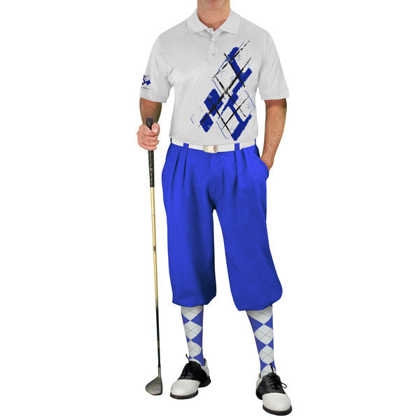 Golf Knickers: Mens Argyle Utopia Golf Shirt - R: Royal/White