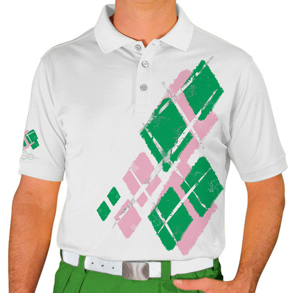 Golf Knickers: Mens Argyle Utopia Golf Shirt - 6Y: Pink/Lime