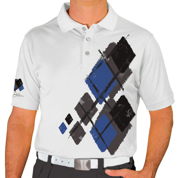 Golf Knickers: Mens Argyle Utopia Golf Shirt - 6H: Charcoal/Black/Royal