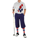 Golf Knickers: Mens Argyle Utopia Golf Shirt - E: White/Navy/Red Clothing