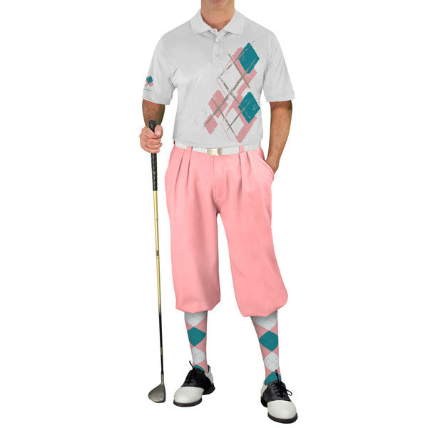 Golf Knickers: Mens Argyle Utopia Golf Shirt - 6T: Pink/White/Teal