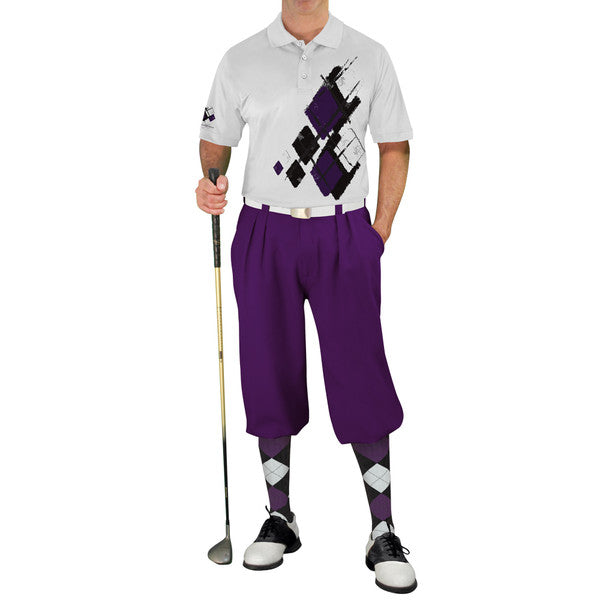 Golf Knickers: Mens Argyle Utopia Golf Shirt - OOOO: Black/Purple/White