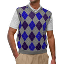 Golf Knickers: Men's Argyle Sweater Vest - Taupe/Purple/Royal Clothing