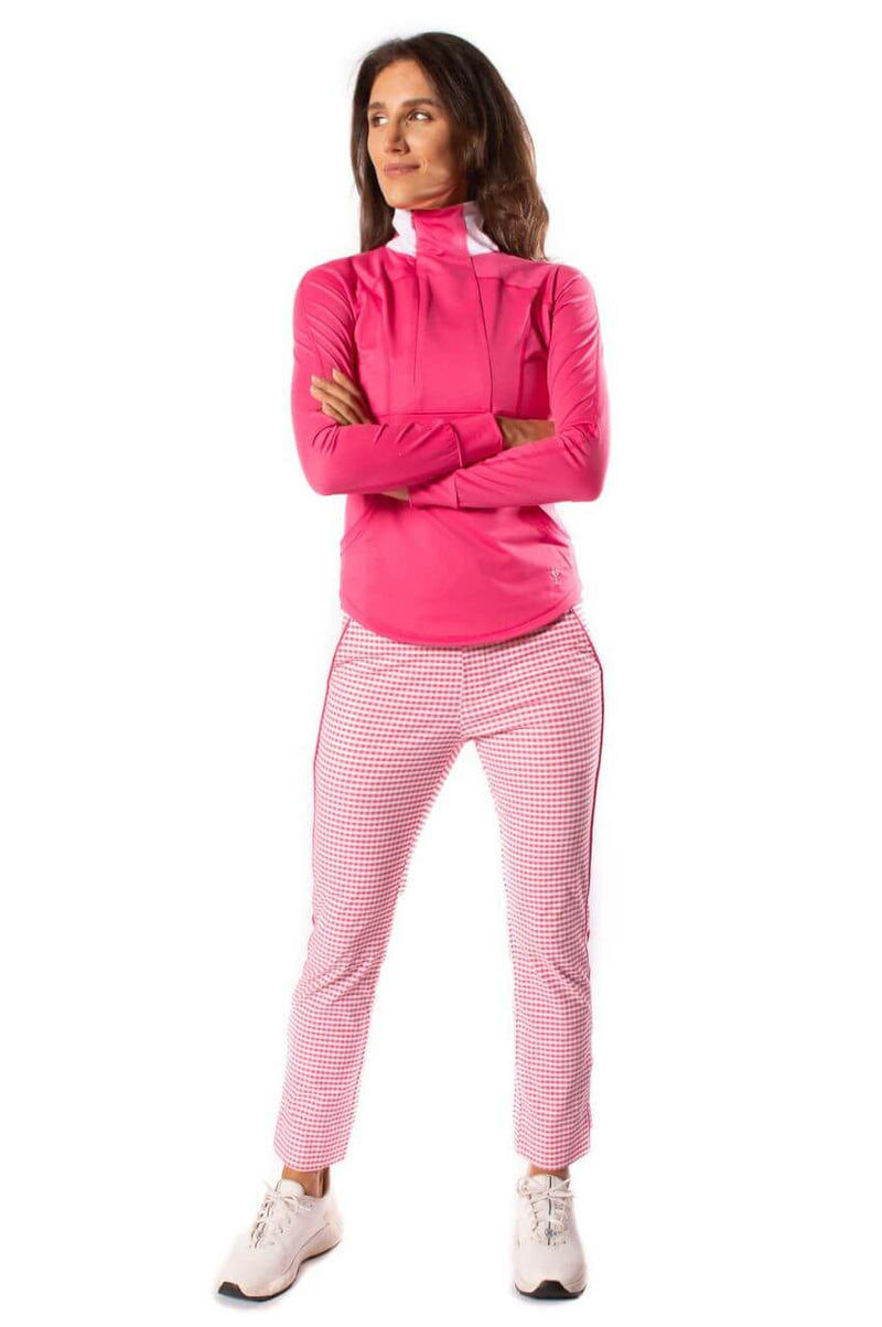 Golftini: Women's Pull-On Stretch Ankle Pant - Hot Pink/White Checkered