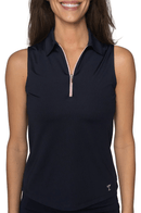 Golftini: Women's Sleeveless Zip Polo - Navy/Rose Pink Clothing