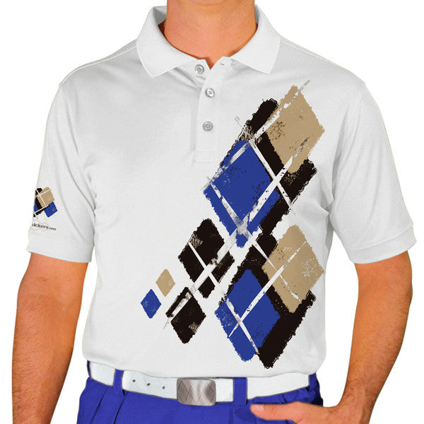 Golf Knickers: Mens Argyle Utopia Golf Shirt - TTTT: Black/Royal/Khaki