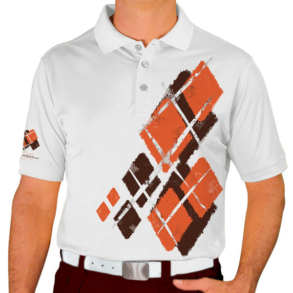 Golf Knickers: Mens Argyle Utopia Golf Shirt -  KK: Brown/Orange