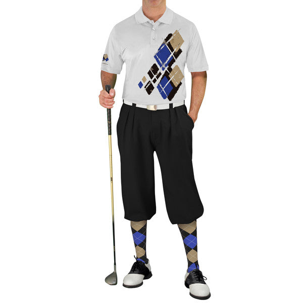 Golf Knickers: Mens Argyle Utopia Golf Shirt - TTTT: Black/Royal/Khaki