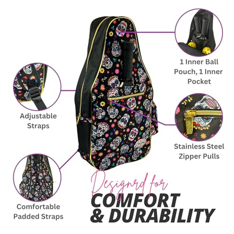 Taboo Fashions: Ladies Premium Pickleball Backpack - Sugar Skulls